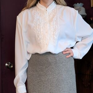 Vintage Silk-like White Blouse